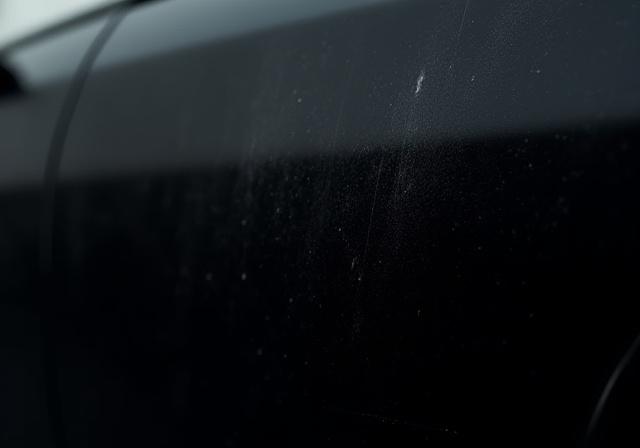 Carrozzeria opaca e con graffi visibili prima della lucidatura su un'auto nera