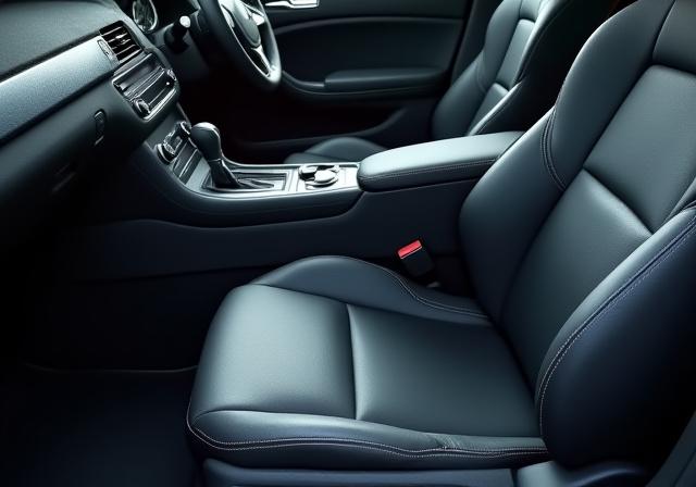 Stessi interni auto puliti e perfetti dopo il detailing, con pelle lucida e superfici impeccabili