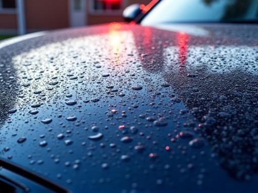 Effetto idrofobico del trattamento ceramico su un cofano